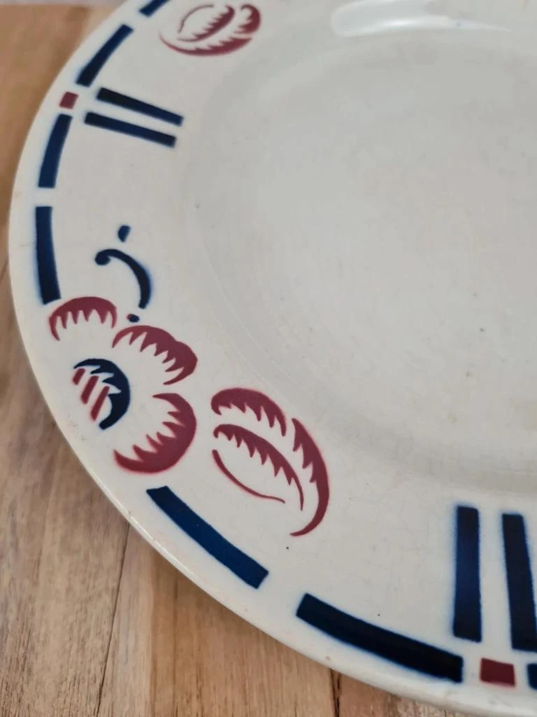 Compotier sur pied ancien Gien – Décor floral bleu & rouge – photo 5